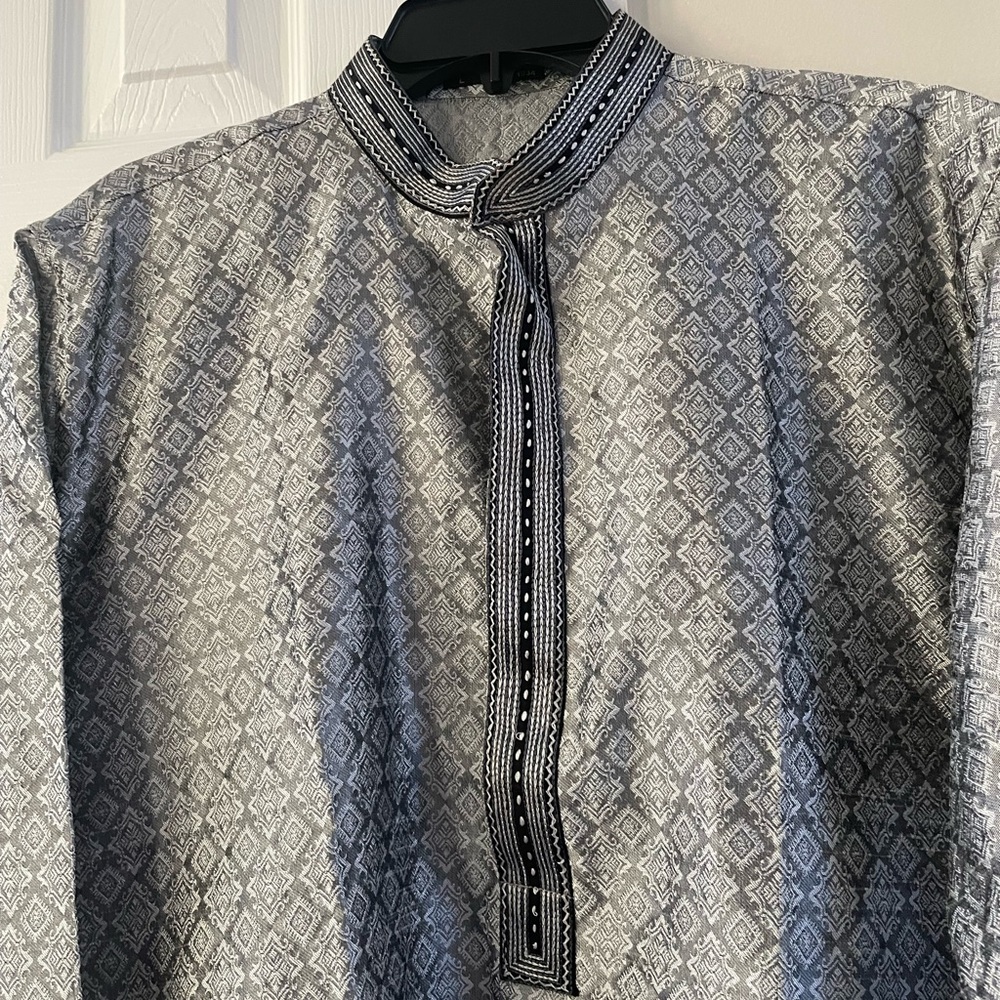 Gray Patterned Long Sleeve Shirt